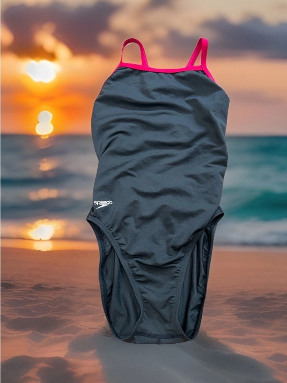 Speedo Charcoal One-Piece Swimsuit with Hot Pink Trim